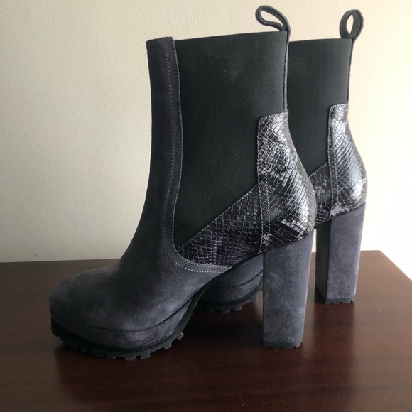 ALLSAINTS Sahara Grey Platform Suede Ankle Bootie Grey Snakeskin Detail 37 or 7 - Picture 2 of 9